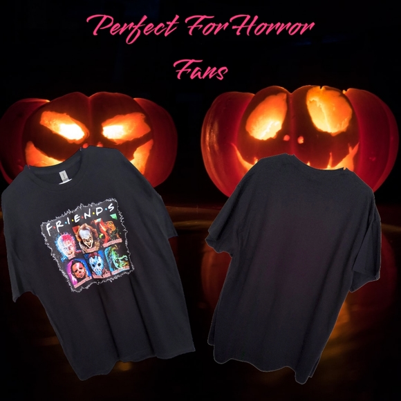 NWT!! Horror-Themed Iconic Friends Black Cotton T-Shirt In Various Sizes!! - Picture 6 of 15